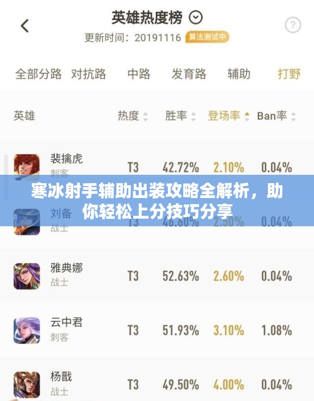 寒冰射手辅助出装攻略全解析，助你轻松上分技巧分享